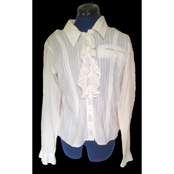 Jessica Simpson Tops - Jessica Simpson Embroidered Ruffle Poet Shirt Sz L